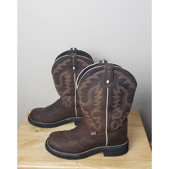 Justin Gypsy Brown Leather Upper Embroidered Cowboy Boots Men 8B L9909 Western